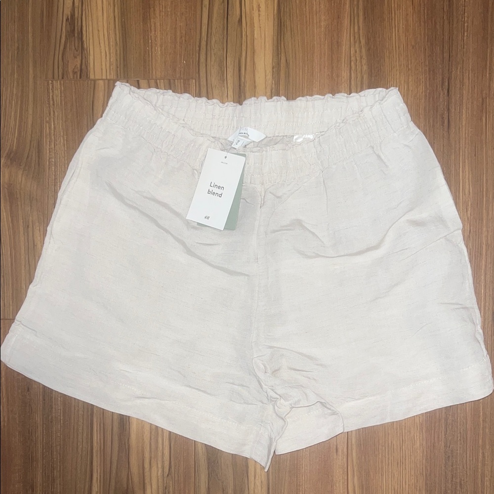 H&M Linen-Blend High Waist Shorts - Cream